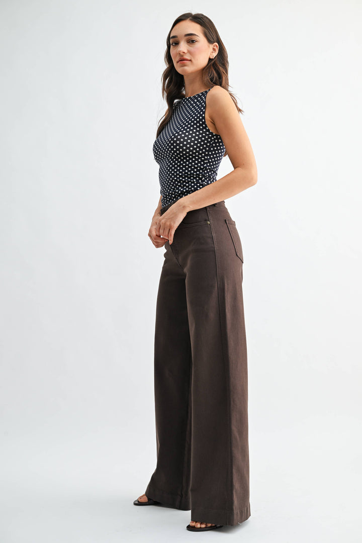 JBD High Rise Wide Leg - DARK BROWN