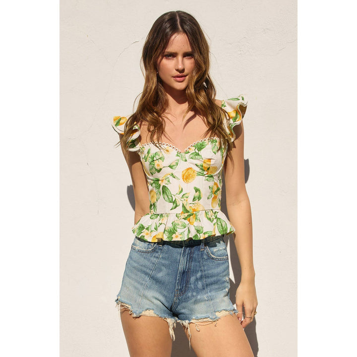 Lemon Corset Flutter Top