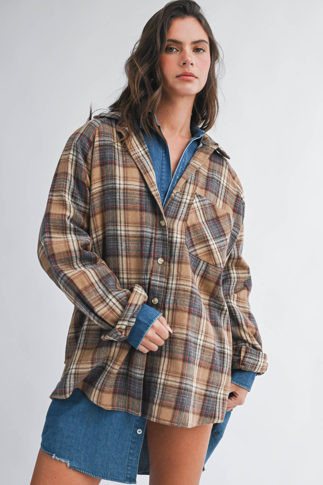 Aspen Oversized Plaid Flannel Button Down Shirt