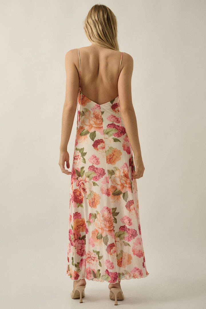 Liv Floral Mesh Low-Back Maxi Dress