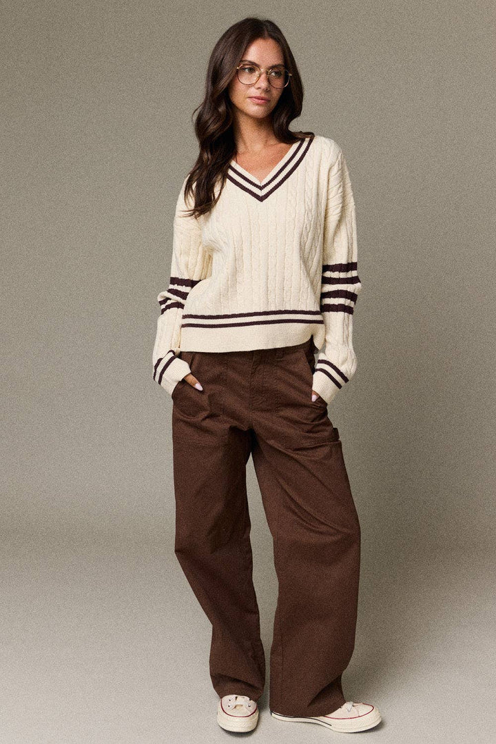 Valentina Cable Knit Varsity Sweater