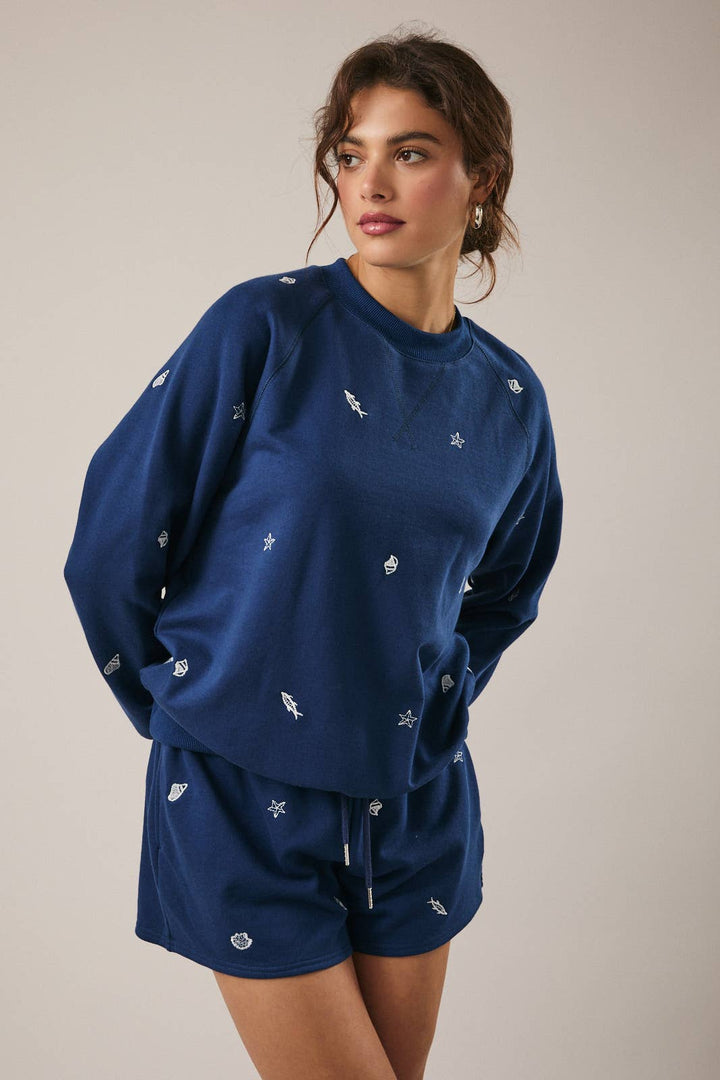 Marine Embroidered Short Set