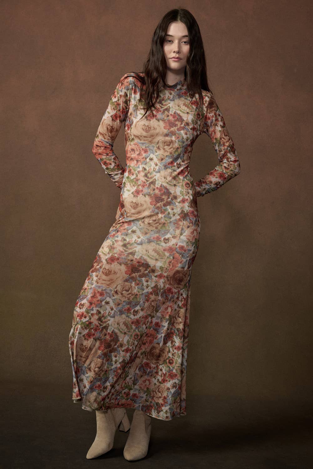 Sienna Floral-Print Mesh Maxi Dress