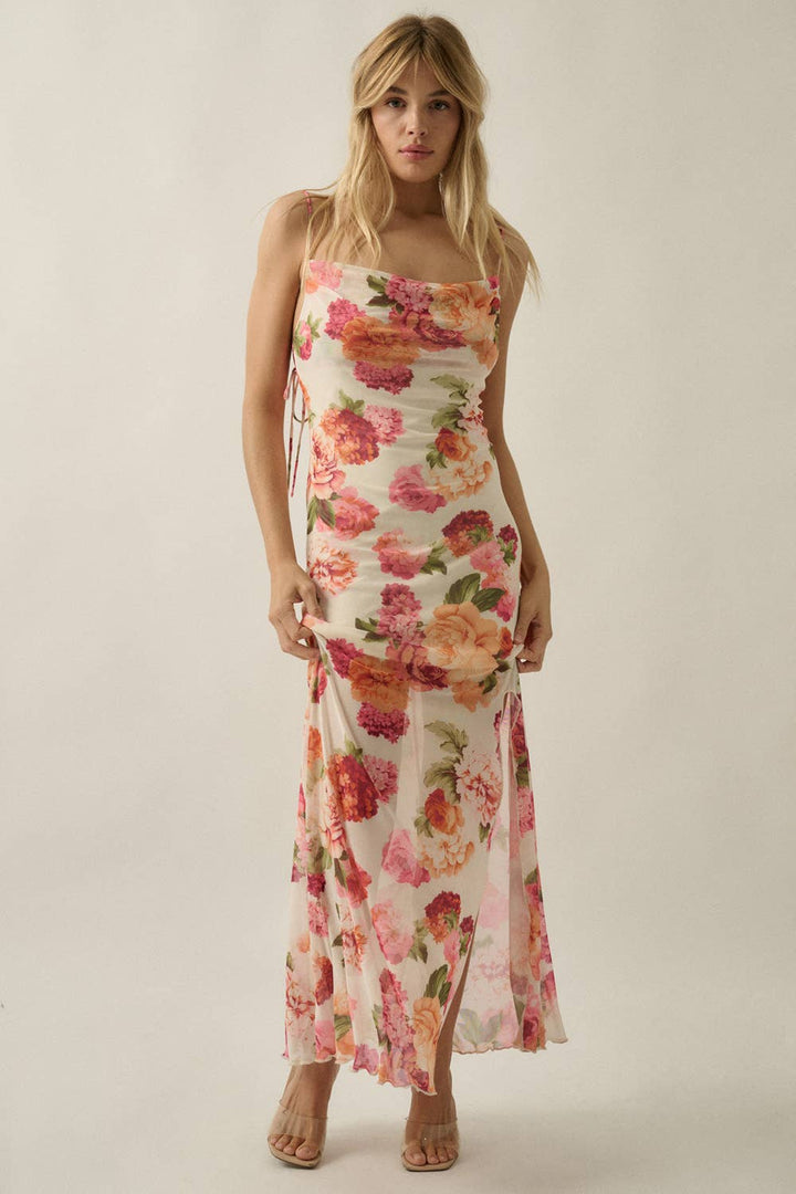 Liv Floral Mesh Low-Back Maxi Dress