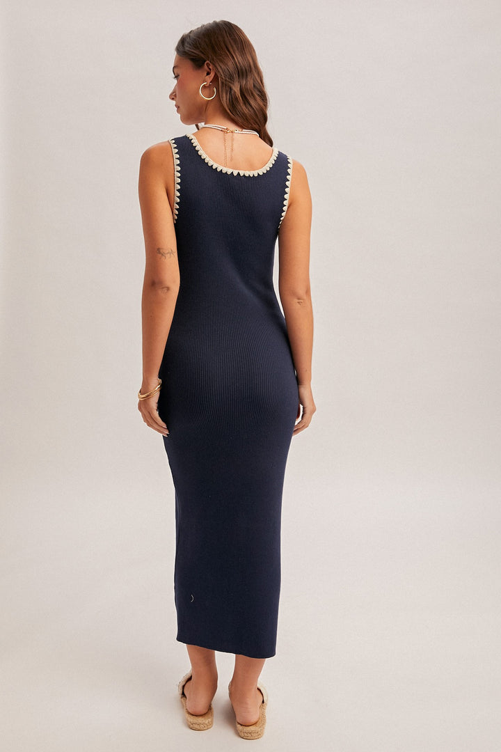 Contrast Trim Knit Midi Dress