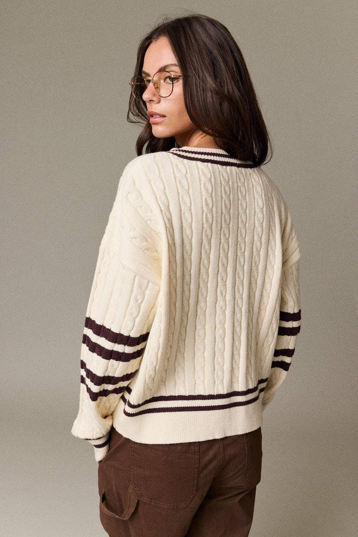Valentina Cable Knit Varsity Sweater