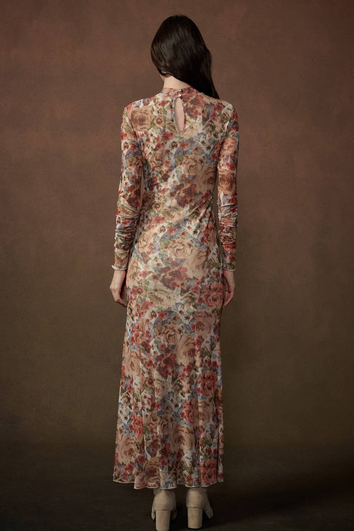 Sienna Floral-Print Mesh Maxi Dress