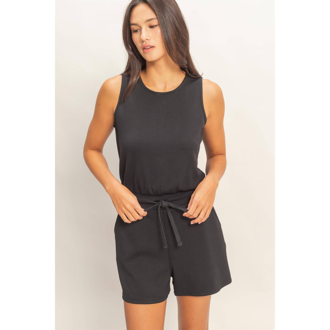 Drawstring Waist Sleeveless Romper