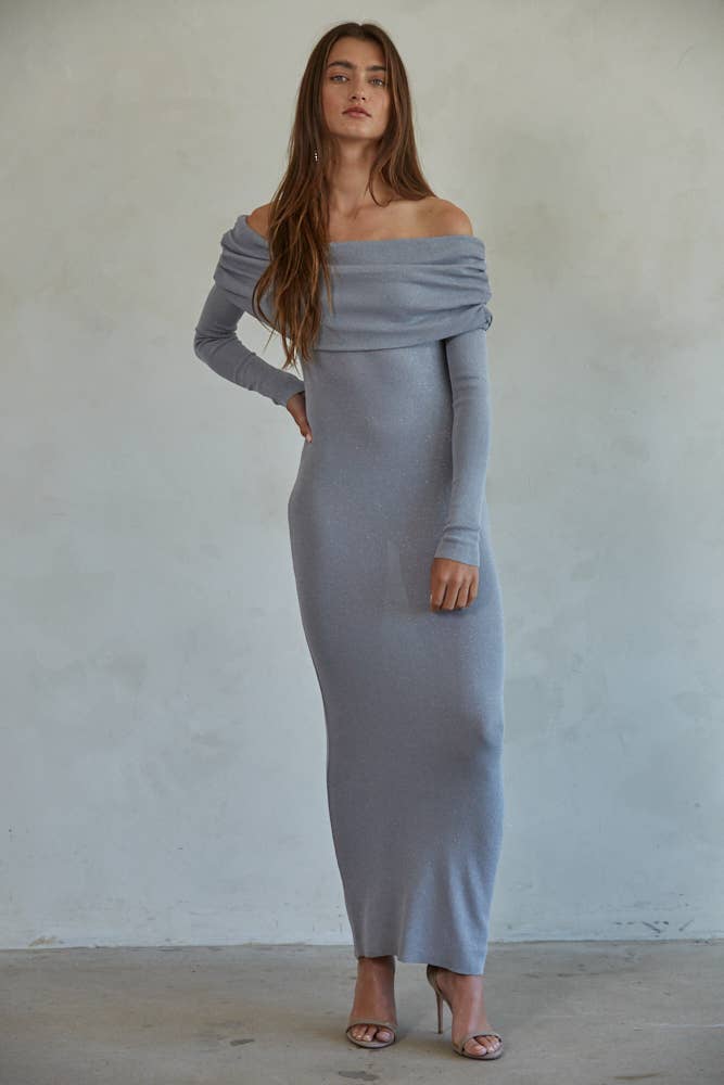 Notte Lurex Off-Shoulder Knit Maxi