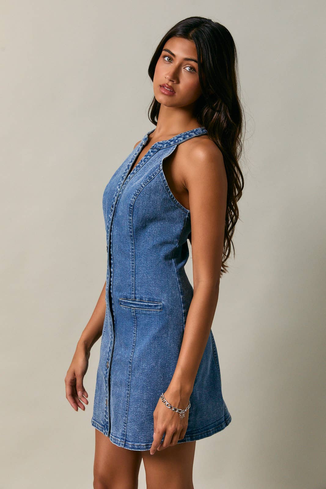 Saylor Halter Beck Denim Mini Dress