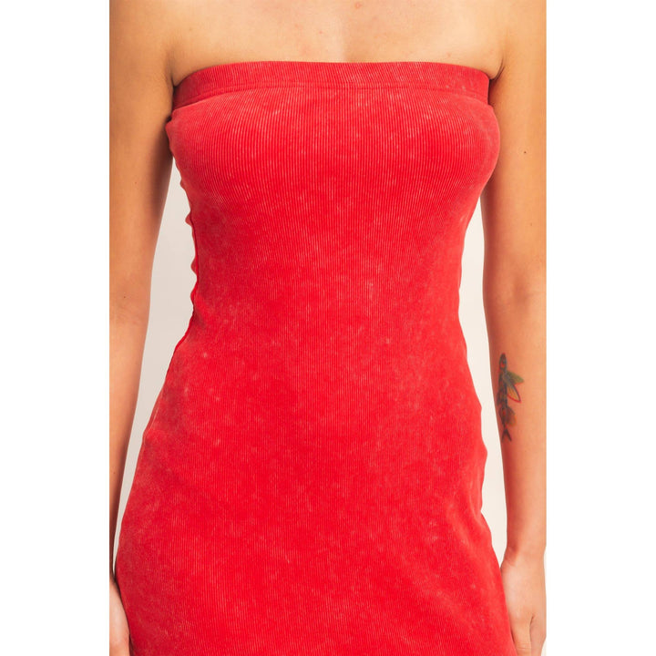 Acid Washed Ribbed Midi Tube Dress