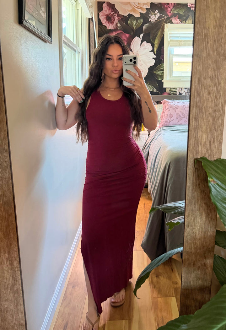 Luna Ribbed Ruched Midi Dress