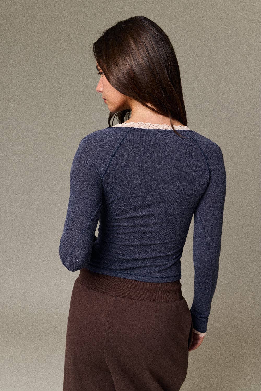 Ellis Lace Trim Henley Top
