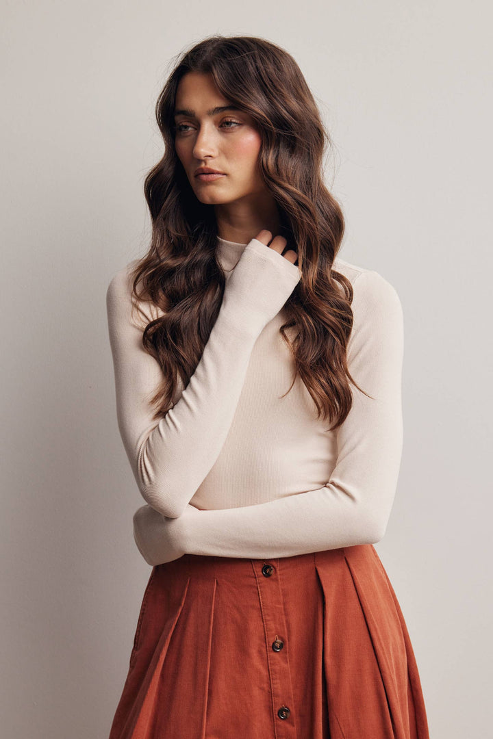 Livia Ribbed Mock Neck Top
