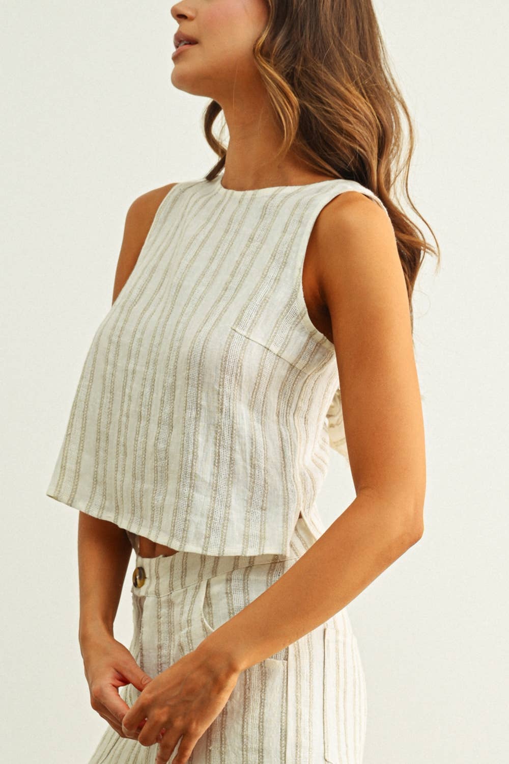 Jacquard Linen Twisted Back Top