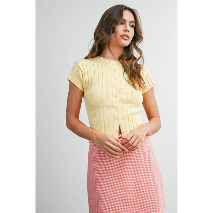 Arlo Ribbed Short Sleeve Buttoned Top