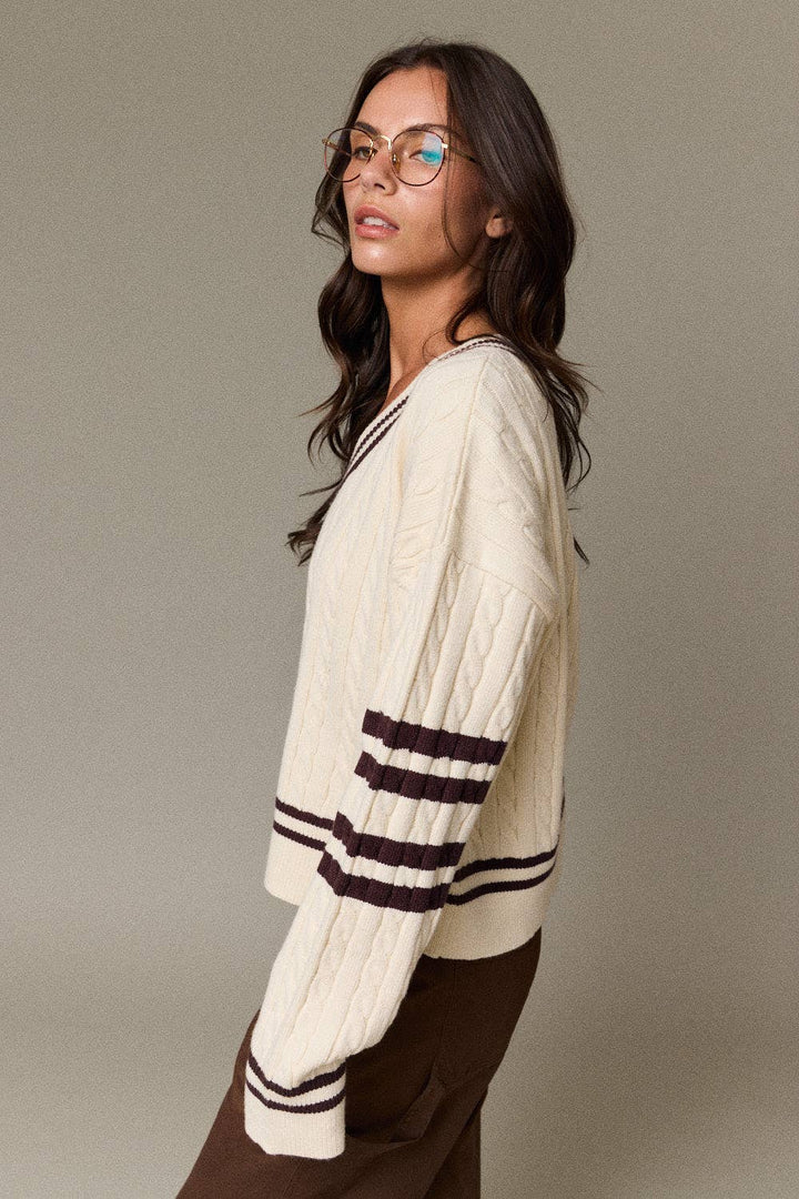 Valentina Cable Knit Varsity Sweater