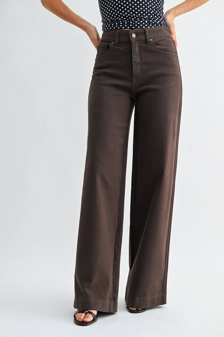 JBD High Rise Wide Leg - DARK BROWN