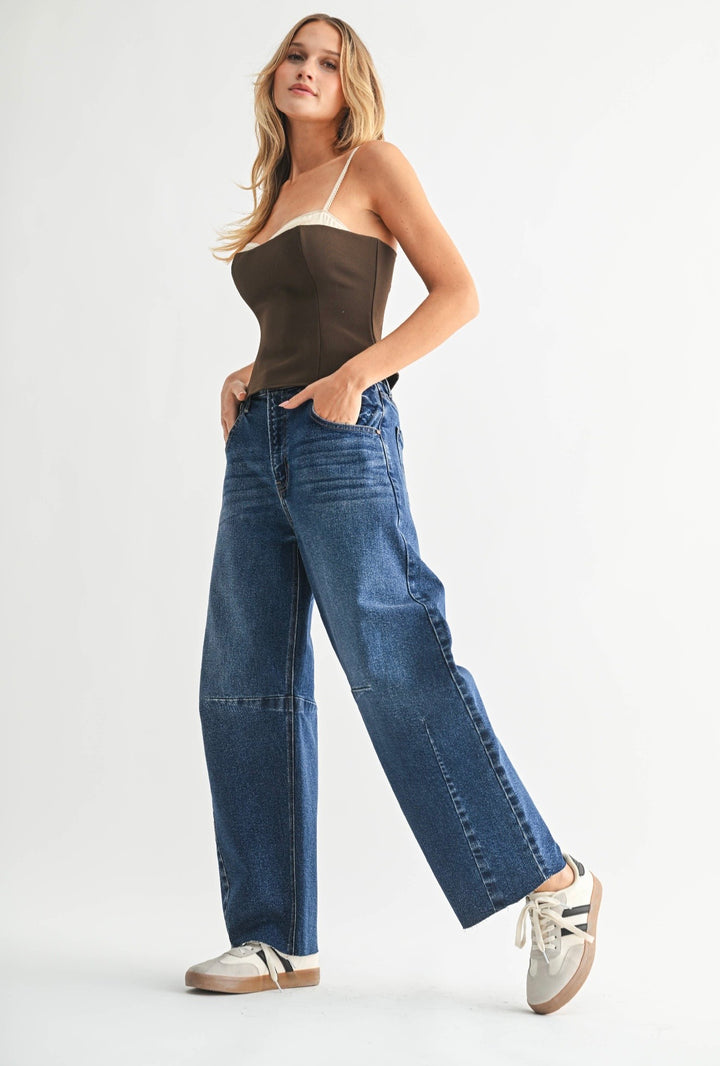 Just Black Denim Barrel Jean With Seams