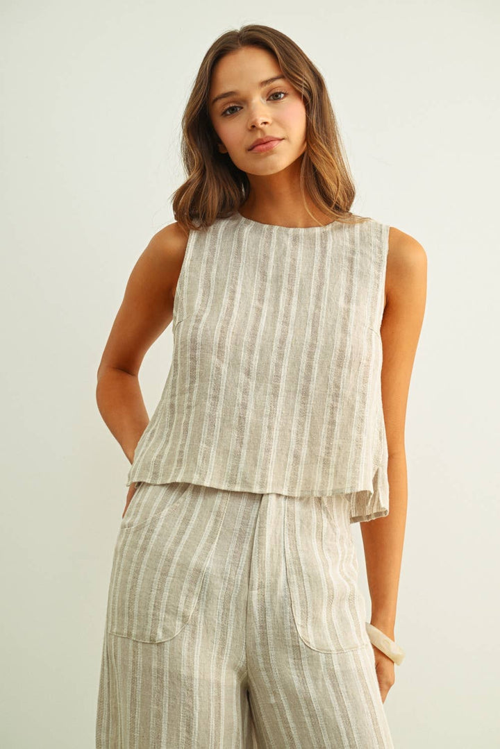 Jacquard Linen Twisted Back Top