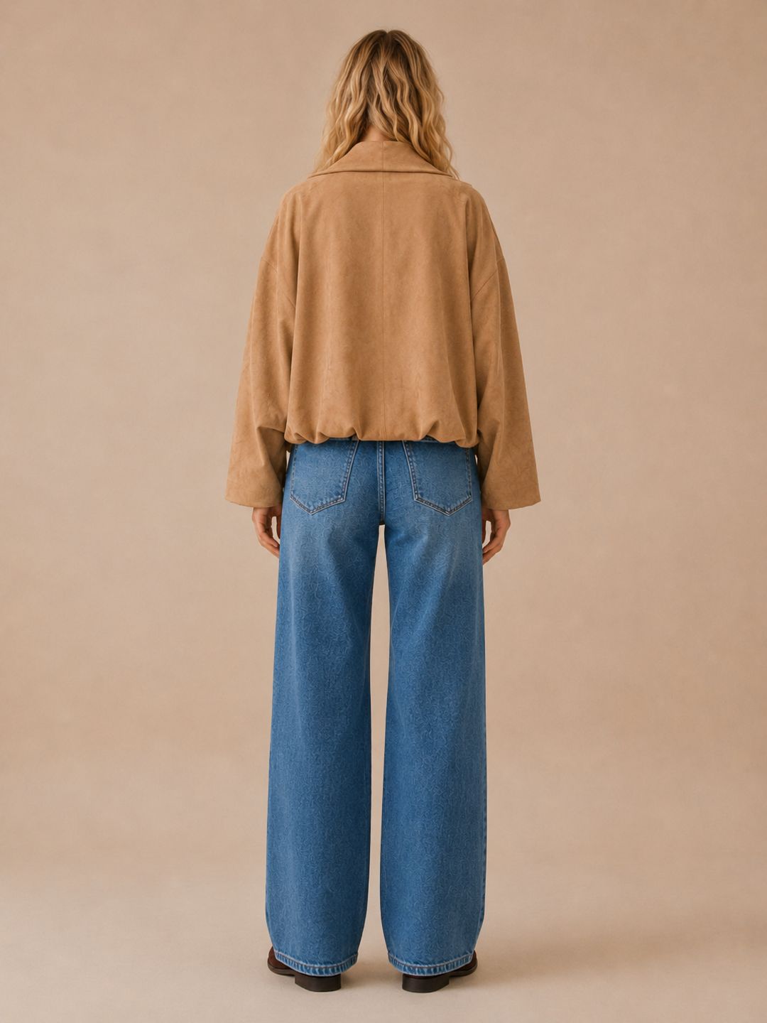 Collins Balloon Hem Suede Open Jacket