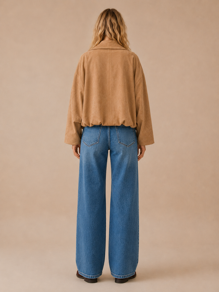 Collins Balloon Hem Suede Open Jacket