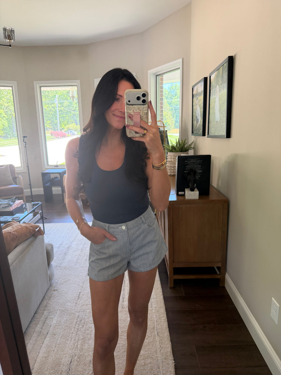 Striped Mid Rise Shorts