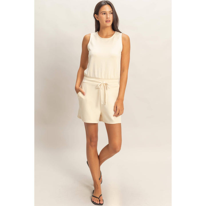 Drawstring Waist Sleeveless Romper