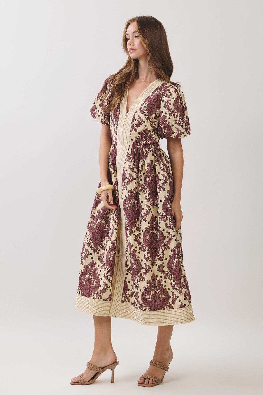 Patricia Puff Sleeve Zip Front Midi Dress