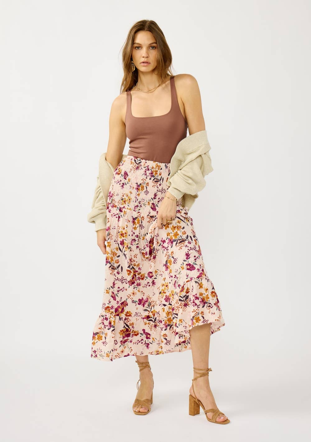 Solene Floral Convertible Smocked Waist Skirt