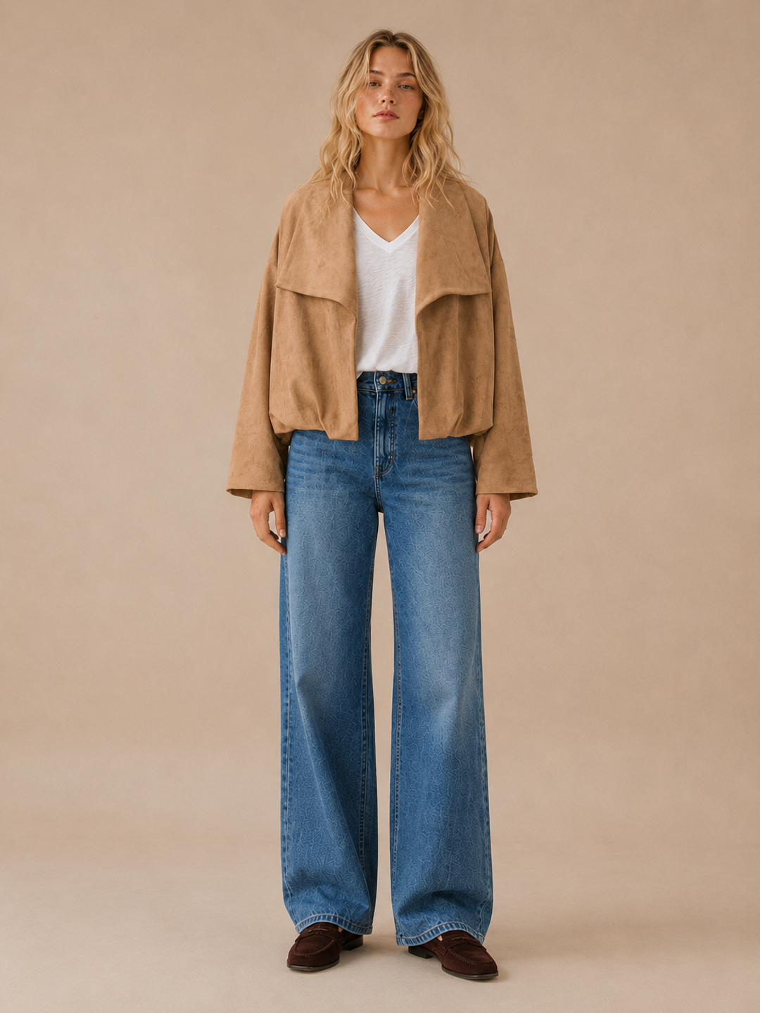 Collins Balloon Hem Suede Open Jacket