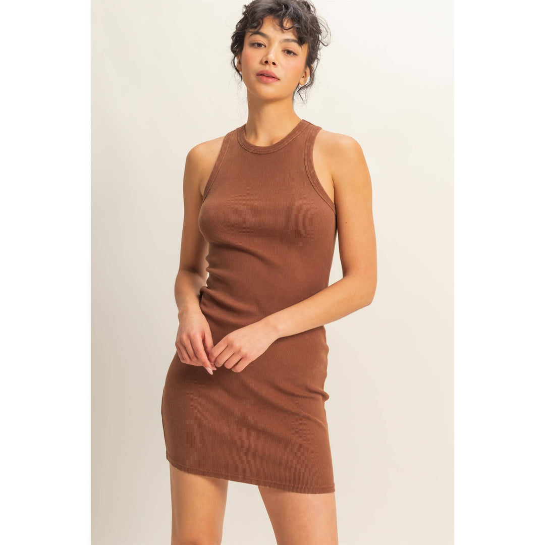 Luca Acid Washed Ribbed Mini Dress
