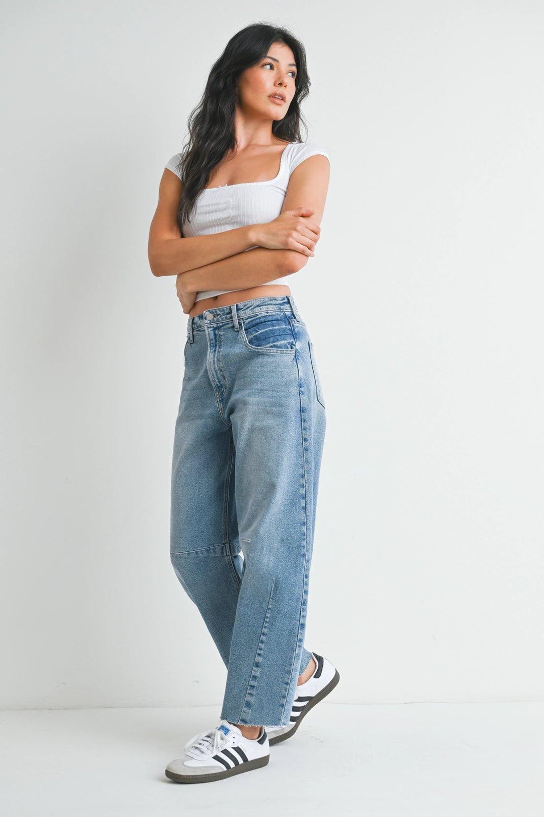 Just Black Denim Barrel Jean With Seams