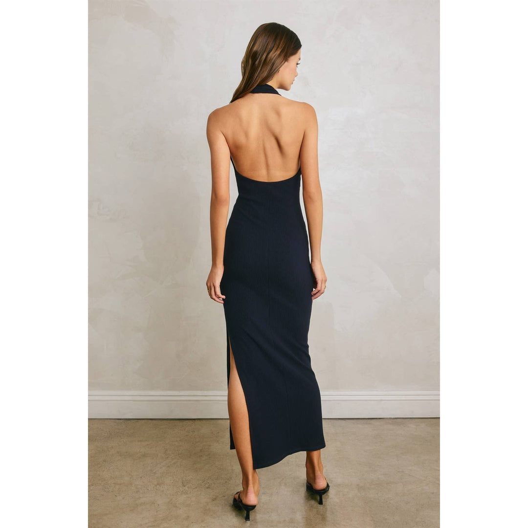 Helios Glow Gold Trim Halter Dress