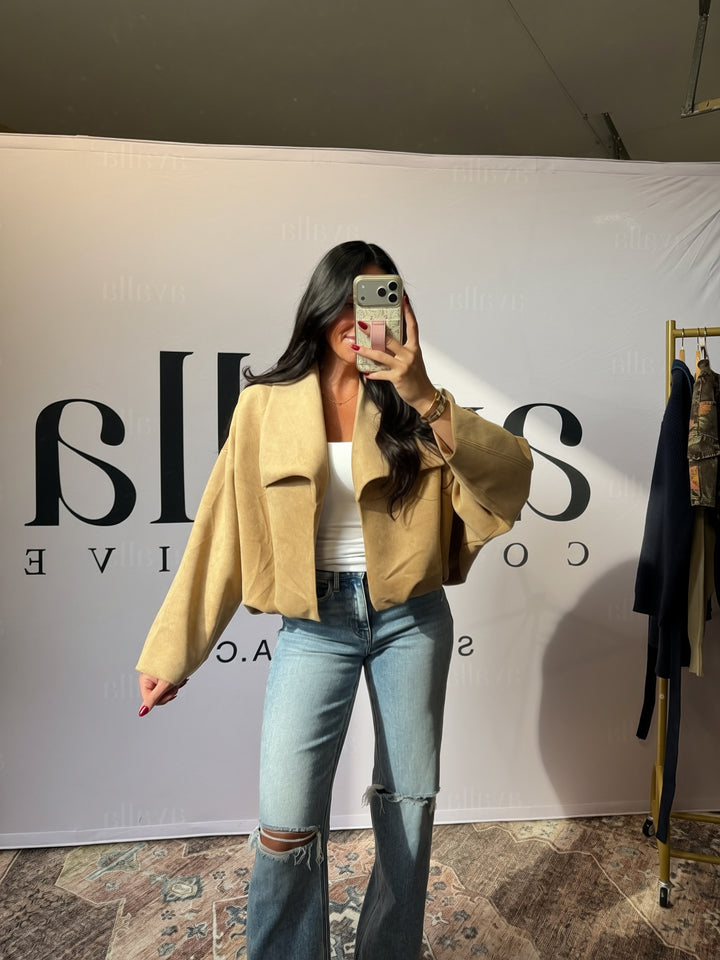 Collins Balloon Hem Suede Open Jacket