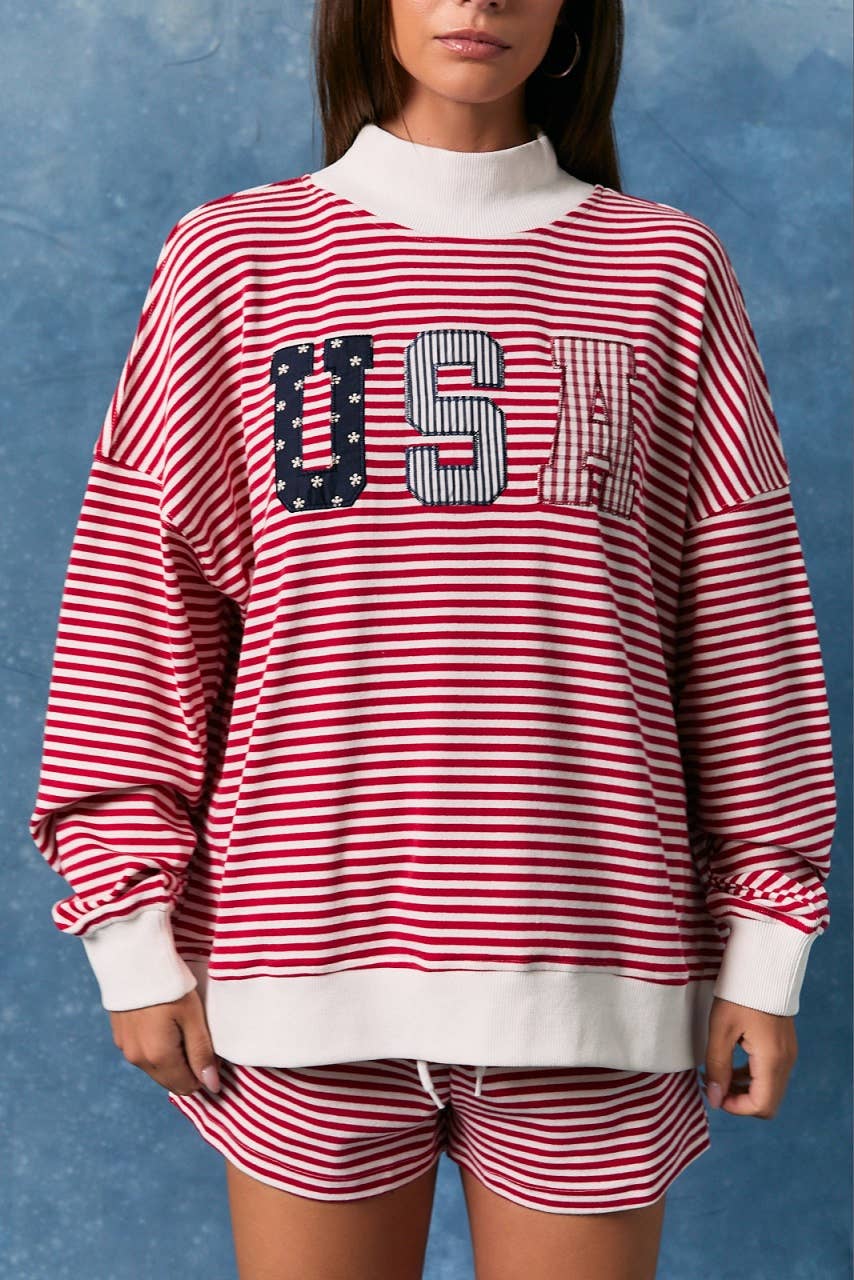 USA Stripe Mock Neck Set