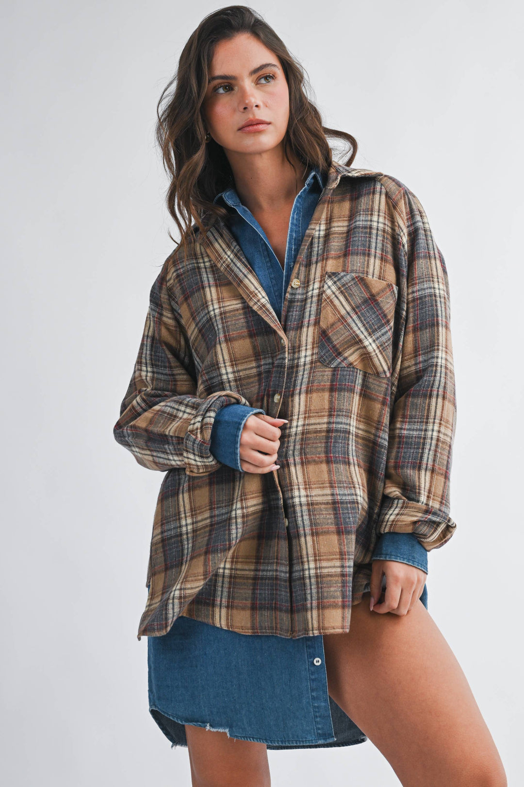 Aspen Oversized Plaid Flannel Button Down Shirt