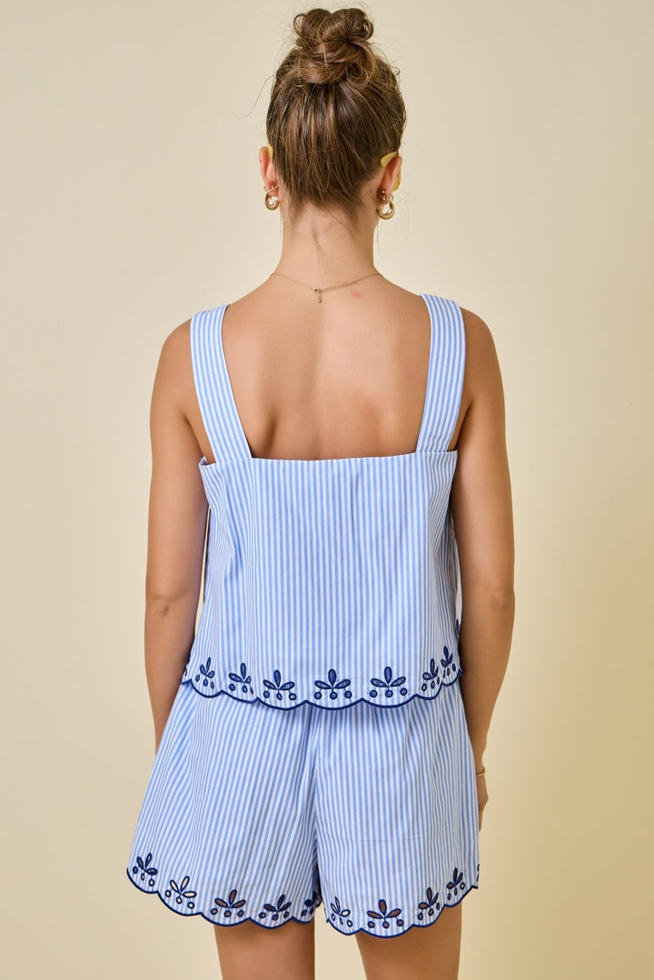 Seaside Stripe Eyelet Embroidered Scallop Top