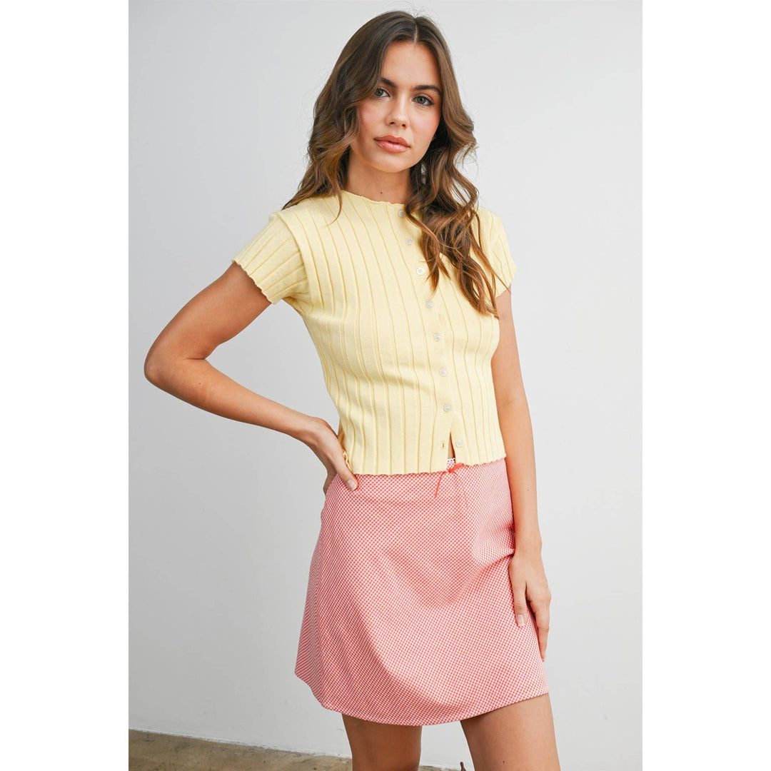 Arlo Ribbed Short Sleeve Buttoned Top