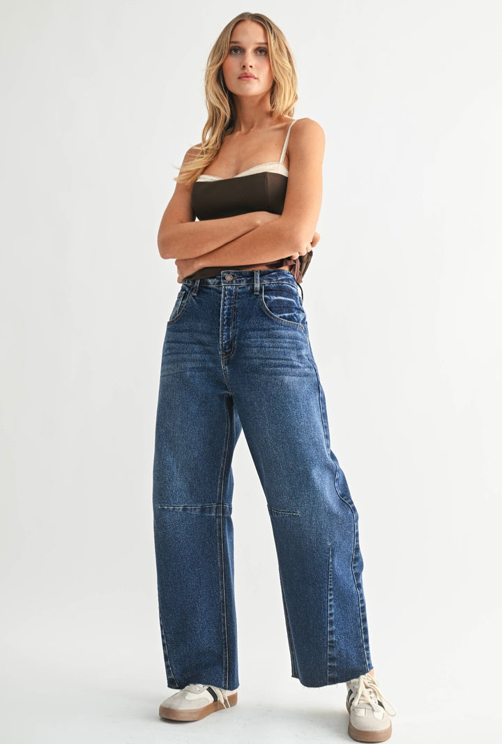 Just Black Denim Barrel Jean With Seams