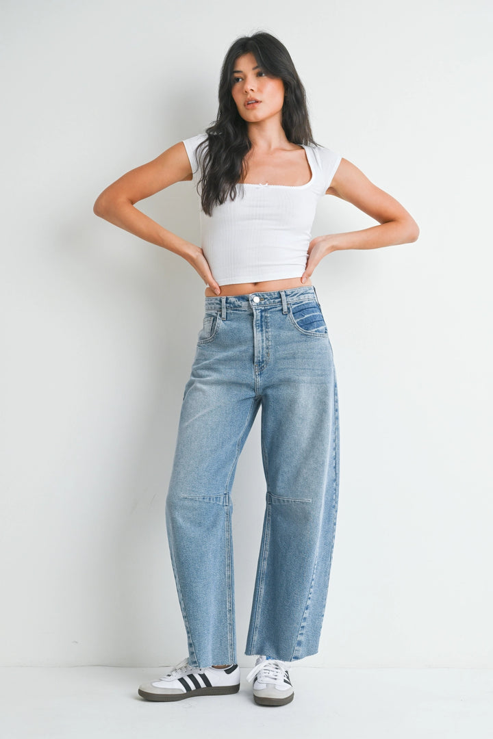 Just Black Denim Barrel Jean With Seams
