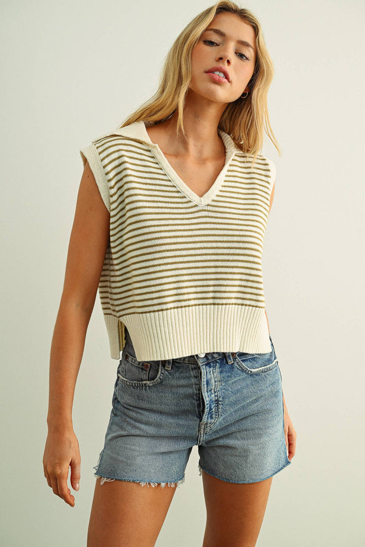 Brooke Stripe Collar Knitted Tank Top