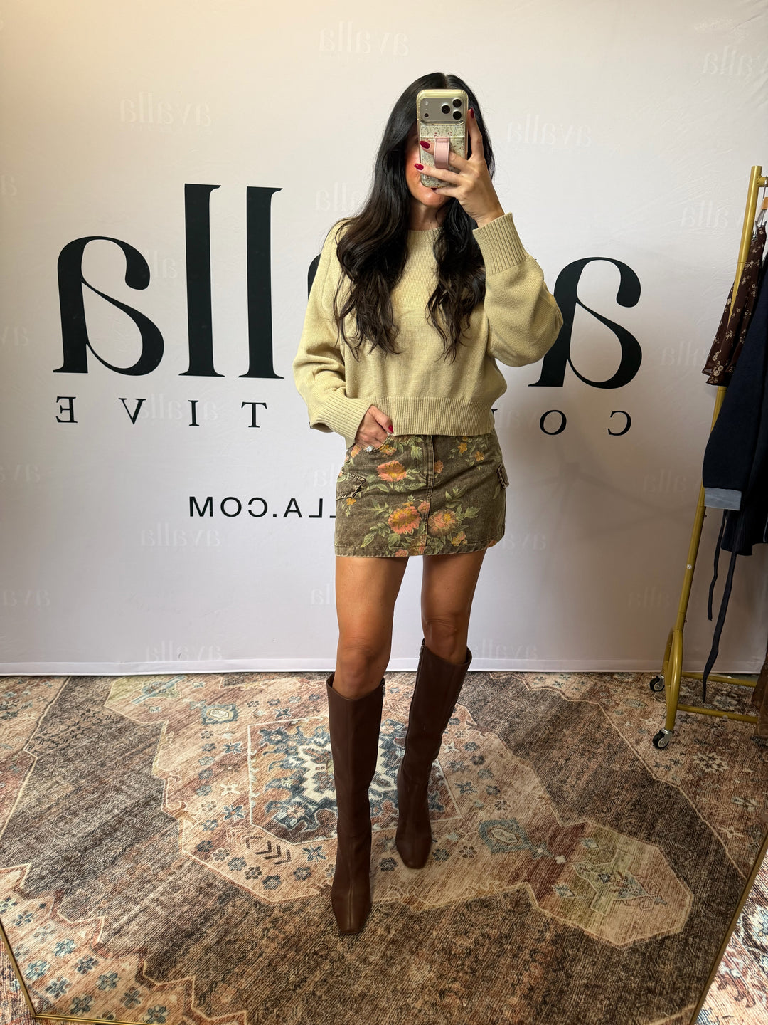Meadow Floral Cotton Denim Mini Skort