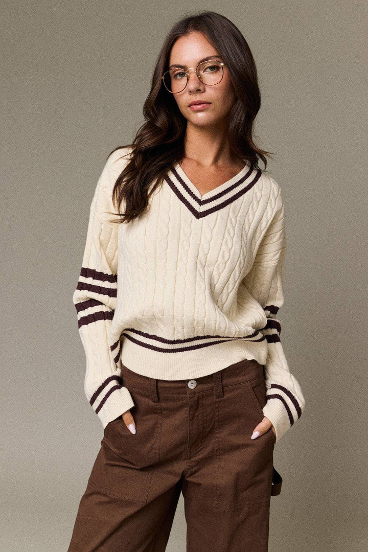 Valentina Cable Knit Varsity Sweater