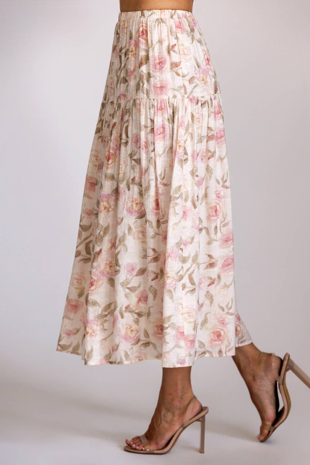 Alora Floral Tired Midi Skirt