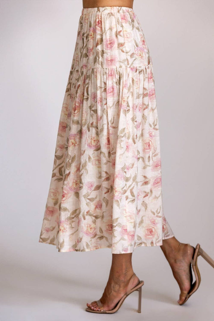 Alora Floral Tired Midi Skirt
