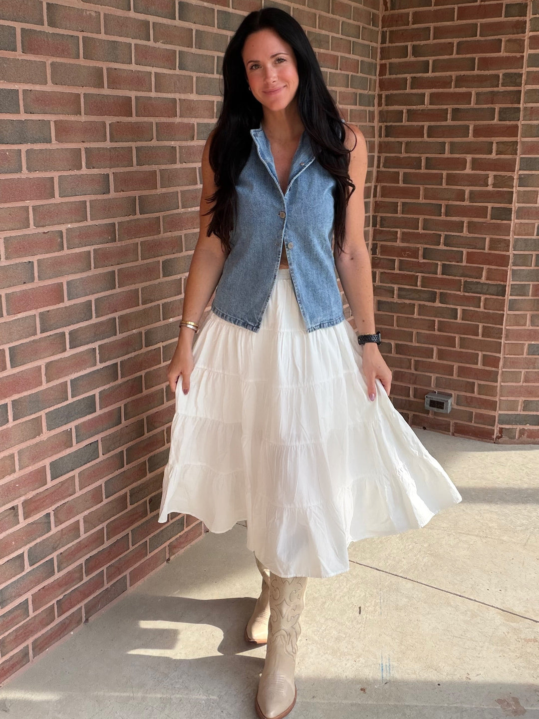 Denim Button Down Vest Top