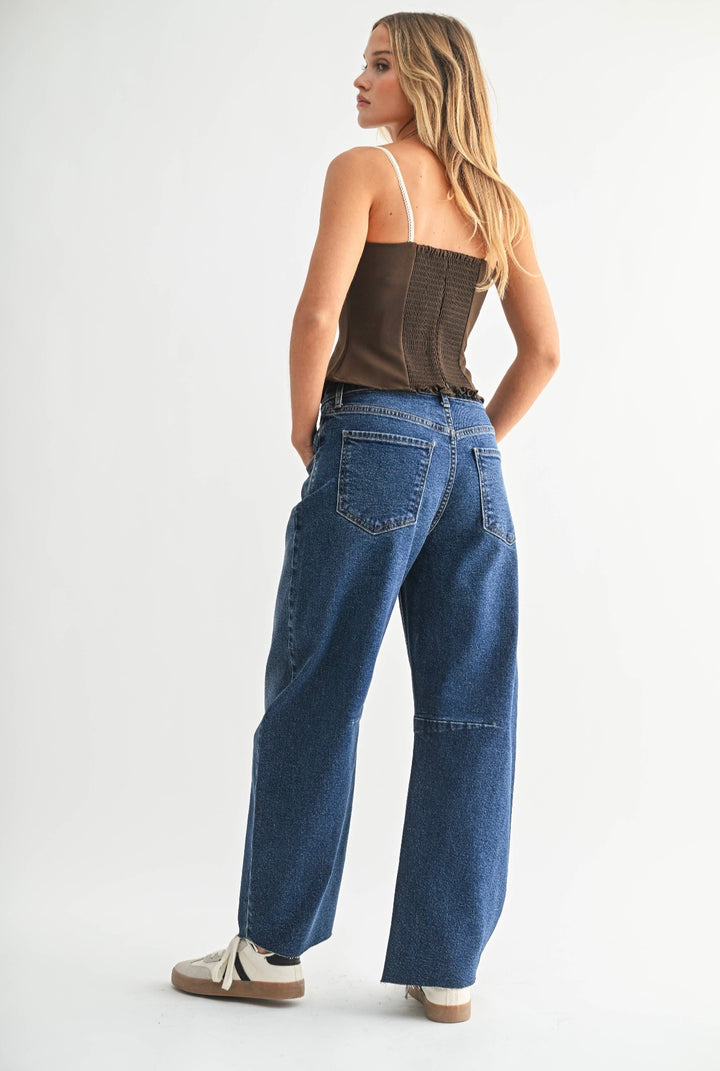 Just Black Denim Barrel Jean With Seams