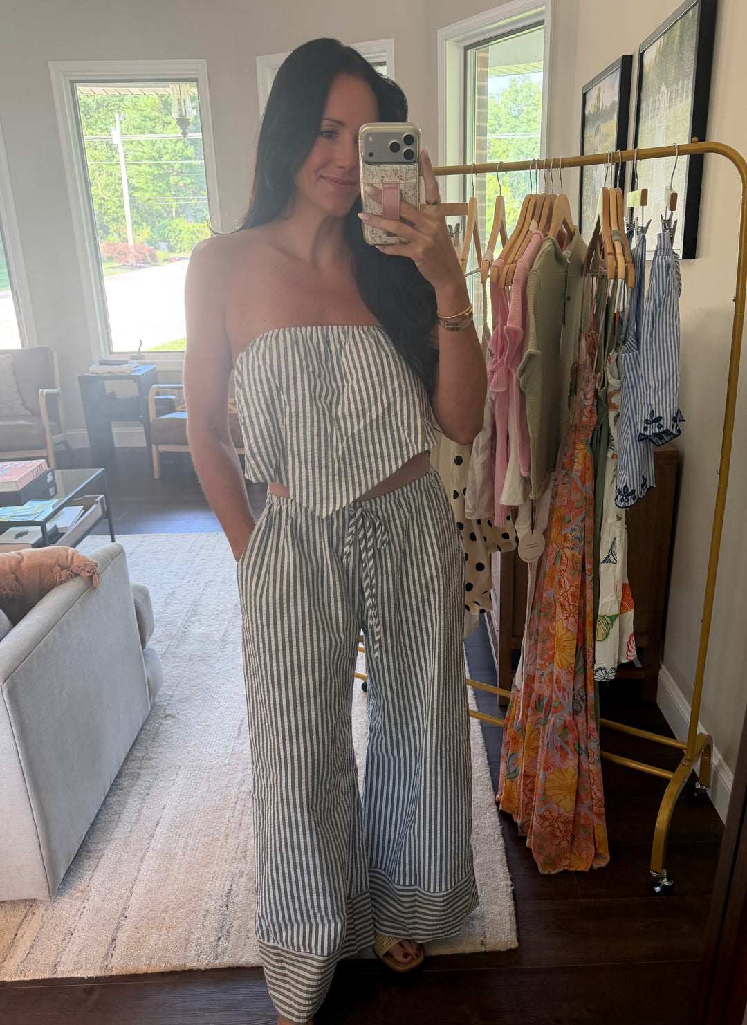 Seesucker Vertical Stripe Wide-Leg Trouser