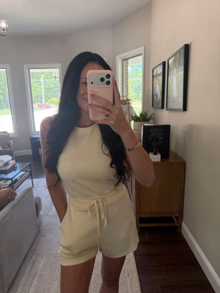 Drawstring Waist Sleeveless Romper